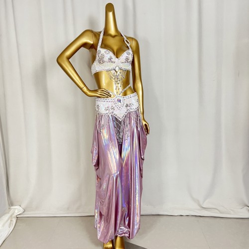 Samba Carnival Belly Dance Costumes Handmade Beads Bra And Belt With Lantern Pants For Performance Costumes