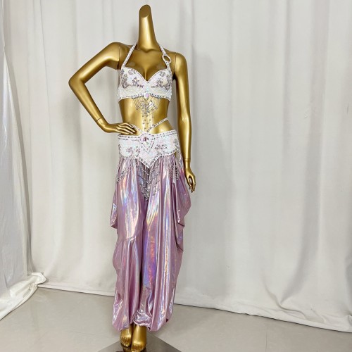 Samba Carnival Belly Dance Costumes Handmade Beads Bra And Belt With Lantern Pants For Performance Costumes