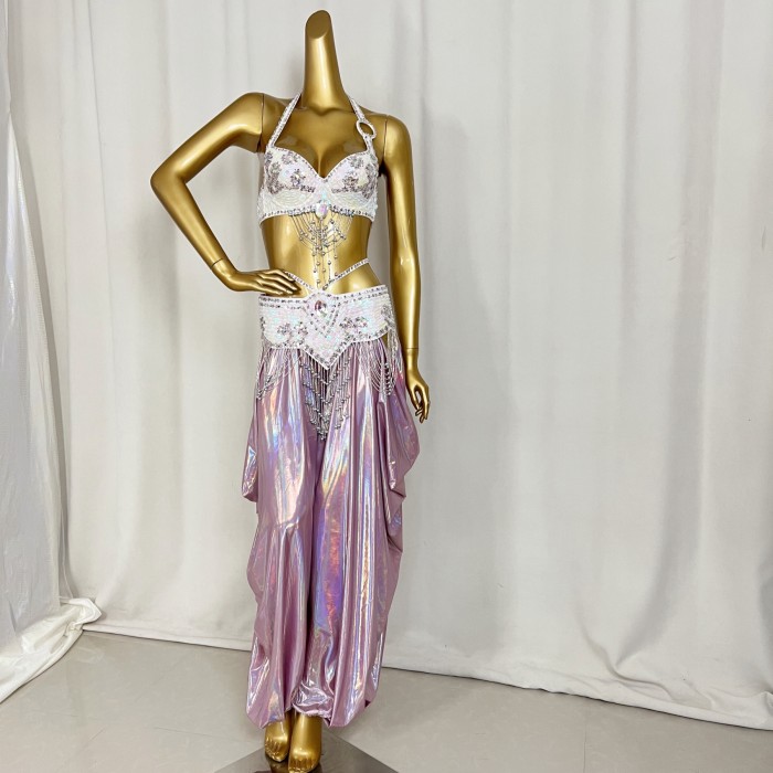 Samba Carnival Belly Dance Costumes Handmade Beads Bra And Belt With Lantern Pants For Performance Costumes