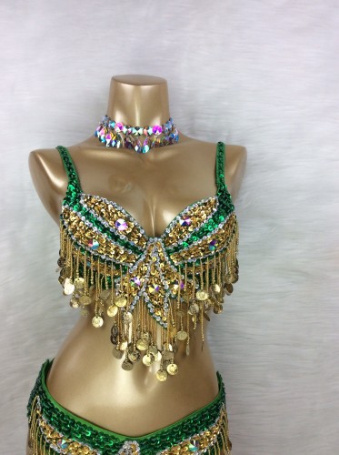 Free Shipping Hand Beaded Belly Dance Samba Costumes  Bra and Belt 2pcs TF246