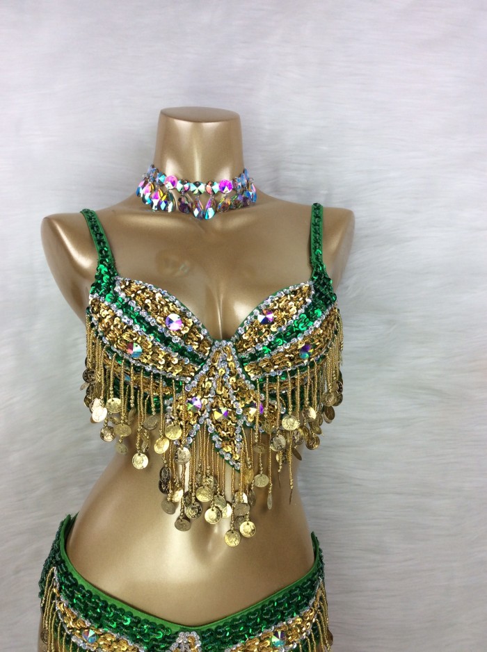 Free Shipping Hand Beaded Belly Dance Samba Costumes  Bra and Belt 2pcs TF246