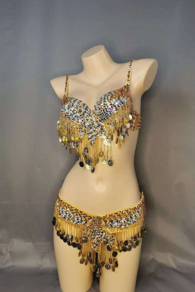 Free Shipping Hand Beaded Belly Dance Samba Costumes  Bra and Belt 2pcs TF246