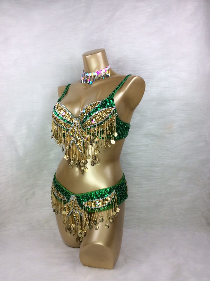 Free Shipping Hand Beaded Belly Dance Samba Costumes  Bra and Belt 2pcs TF246