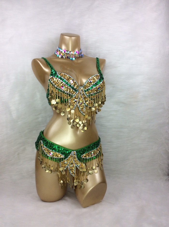 Free Shipping Hand Beaded Belly Dance Samba Costumes  Bra and Belt 2pcs TF246
