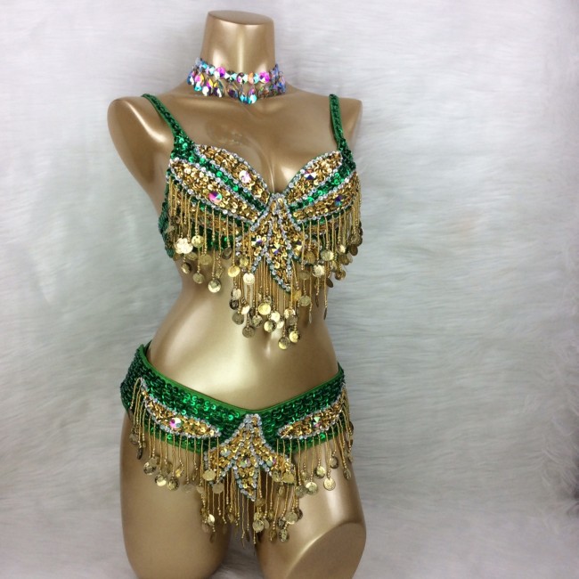 Free Shipping Hand Beaded Belly Dance Samba Costumes  Bra and Belt 2pcs TF246