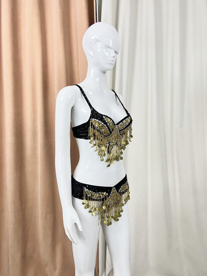 Free Shipping Hand Beaded Belly Dance Samba Costumes  Bra and Belt 2pcs TF246