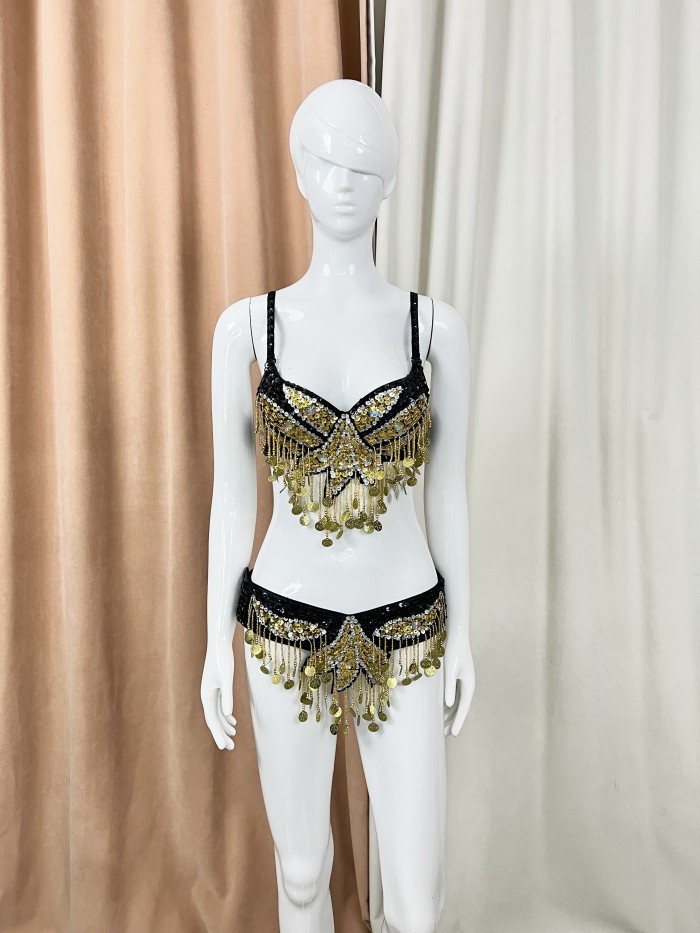 Free Shipping Hand Beaded Belly Dance Samba Costumes  Bra and Belt 2pcs TF246