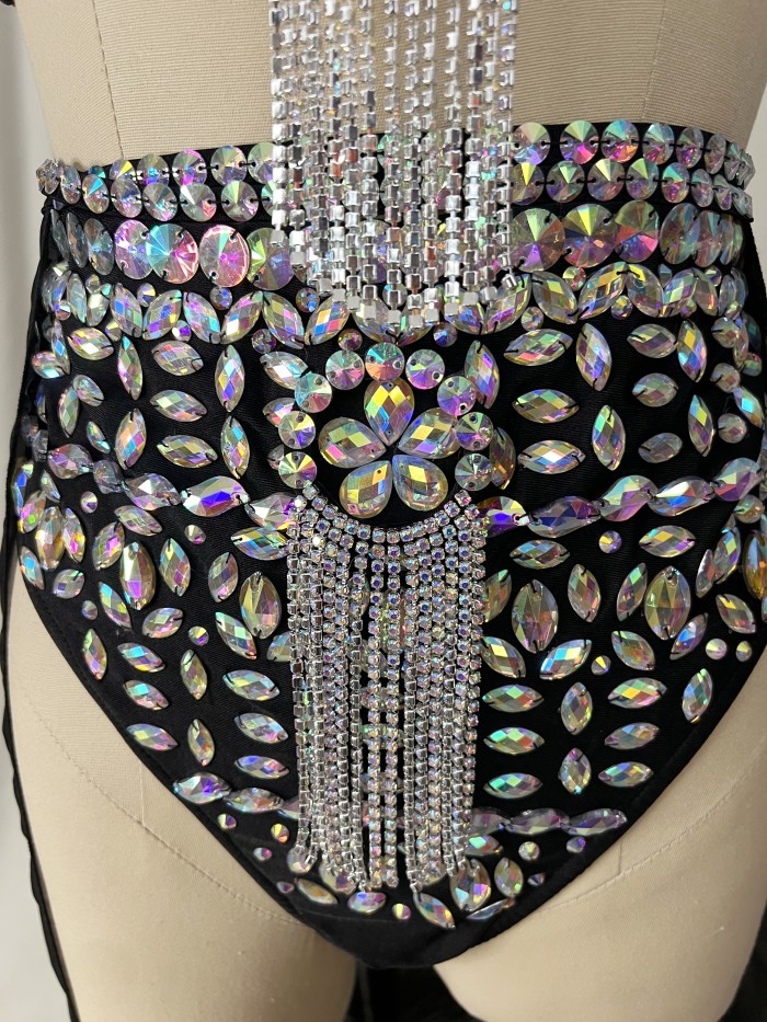 Samba Carnival Performance Set Handmade Rainbow stones Costumes Bra,High Waist Bottom With Skirt 