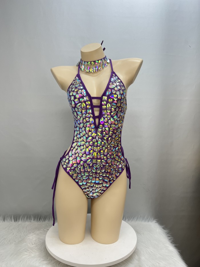 New Women Dancewear Color Stone Stage Costume Bodysuit Swimsuit One Piece Lady Bellydance Sexy Belly Dancing Costume Outfit