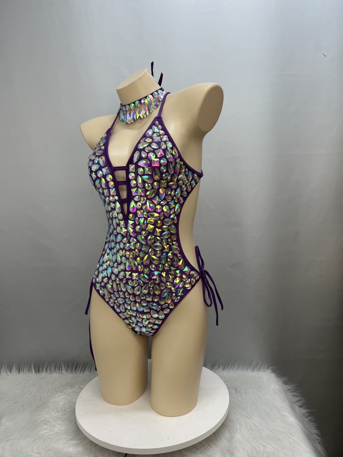 New Women Dancewear Color Stone Stage Costume Bodysuit Swimsuit One Piece Lady Bellydance Sexy Belly Dancing Costume Outfit