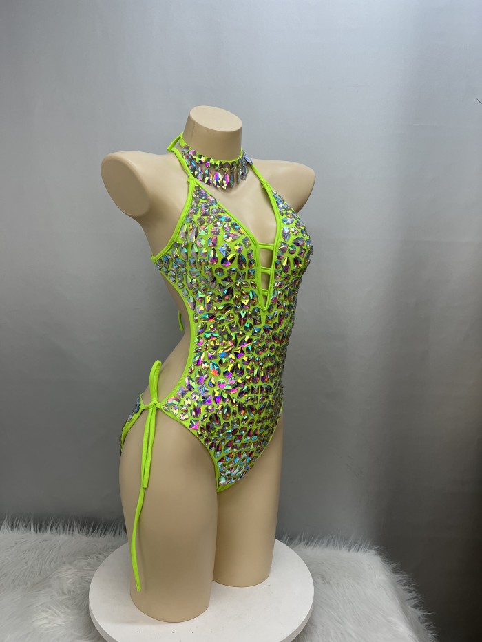 New Women Dancewear Color Stone Stage Costume Bodysuit Swimsuit One Piece Lady Bellydance Sexy Belly Dancing Costume Outfit