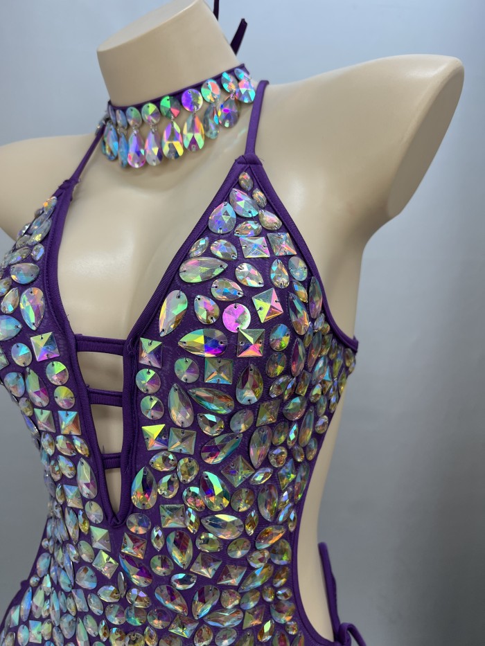 New Women Dancewear Color Stone Stage Costume Bodysuit Swimsuit One Piece Lady Bellydance Sexy Belly Dancing Costume Outfit