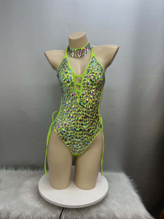 New Women Dancewear Color Stone Stage Costume Bodysuit Swimsuit One Piece Lady Bellydance Sexy Belly Dancing Costume Outfit