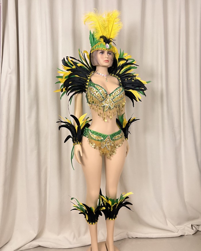 Hot sale Women's beaded Crystal belly dance costume wear sexy bellydancing costumes bellydance clothes with feather