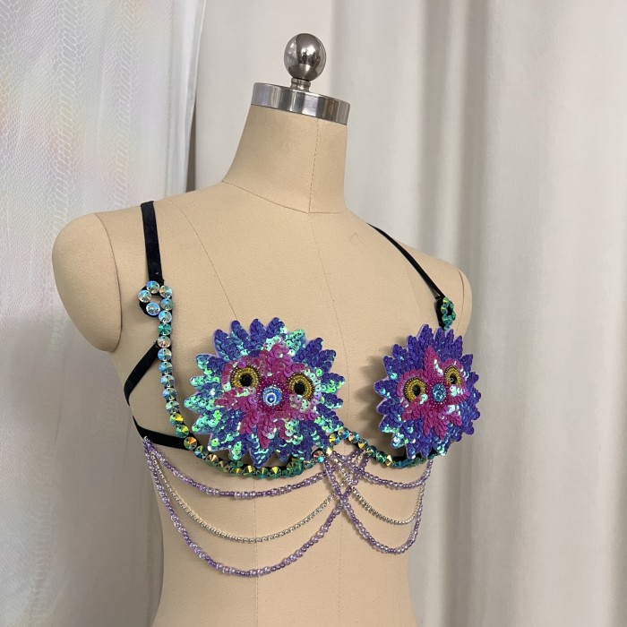 New Style Handmade Wire Stones Bra With High Waist Bottom EDC Signal For EDC Party ,Rave Carnival