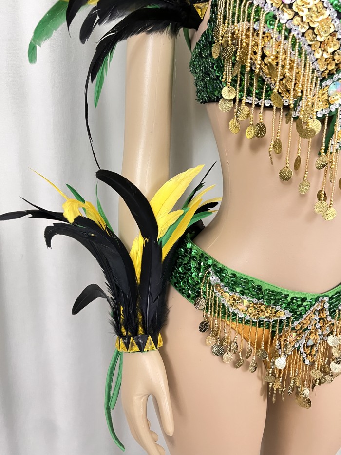 Hot sale Women's beaded Crystal belly dance costume wear sexy bellydancing costumes bellydance clothes with feather