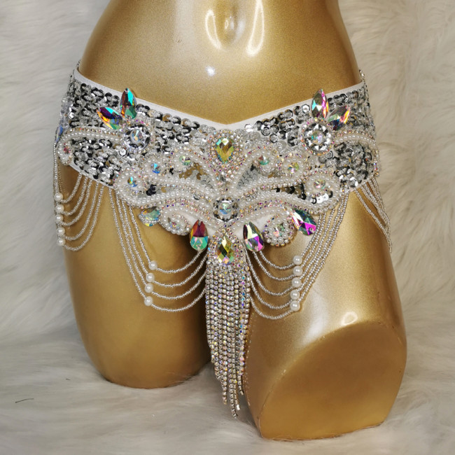 High Quality  Women's sequins Belly Dance Costume Sexy Hip Scarf Wrap bellydance Belt with tassel  beading waist chain BELT2053