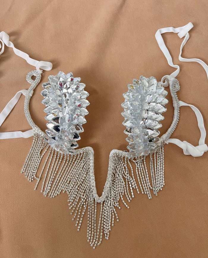 New Style Handmade Samba Carnival Wire Bra With Stones For EDC Festival Rave Carnival Silver Color BB058