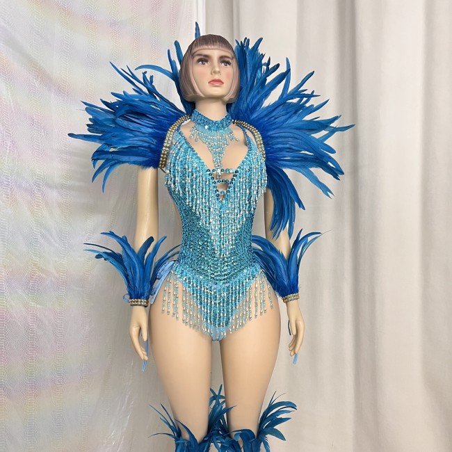 Samba Carnival Handmade Beads Bodysuit With Feather Set For Carnival Festival