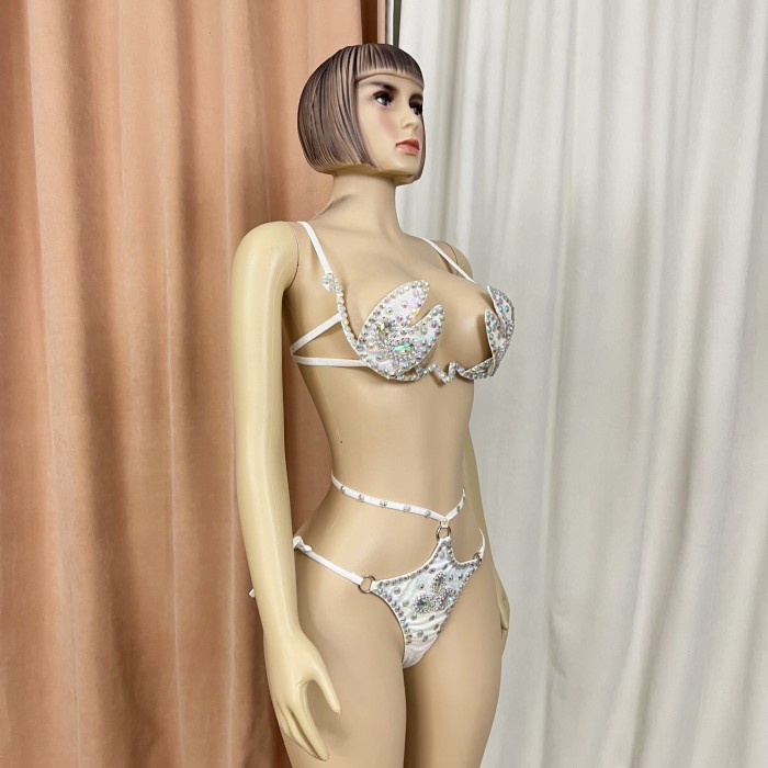 Samba Carnival Handmade Wire Bra,Pants With Stones And Beads For EDC Performance