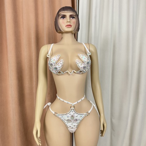 Samba Carnival Handmade Wire Bra,Pants With Stones And Beads For EDC Performance
