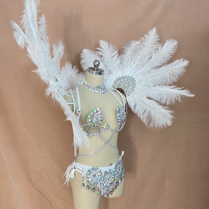New Style Samba Carnival Rave Outfit Wire Bra,Belt And Feather Backpack For EDC Festival