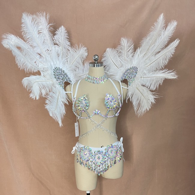 New Style Samba Carnival Rave Outfit Wire Bra,Belt And Feather Backpack For EDC Festival