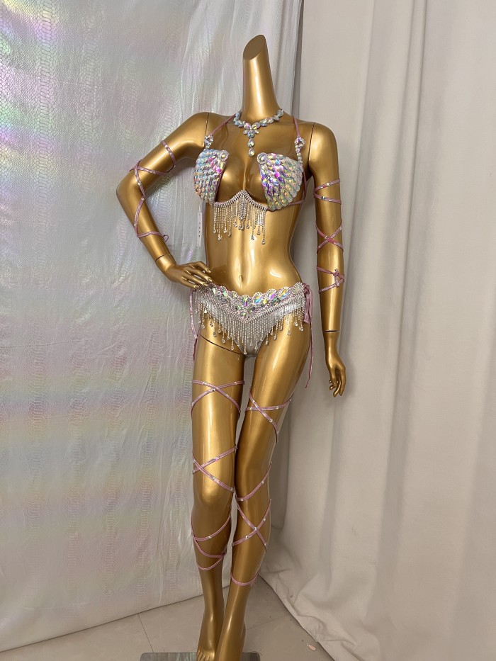 New Style Sexy Handmade Samba Carnival Wire Bra,Belt With Stones,Diamond Chains For EDC Costumes