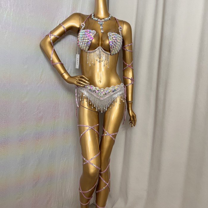 New Style Sexy Handmade Samba Carnival Wire Bra,Belt With Stones,Diamond Chains For EDC Costumes
