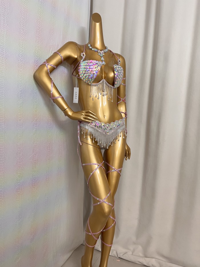 New Style Sexy Handmade Samba Carnival Wire Bra,Belt With Stones,Diamond Chains For EDC Costumes