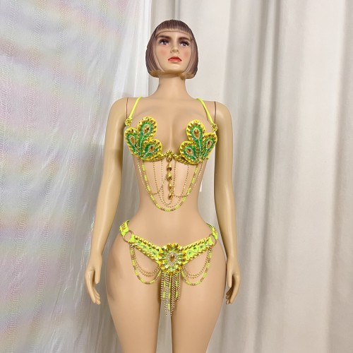 Handmade Samba Carnival Beads Wire Bra With Belt For EDC Festival 3 colors