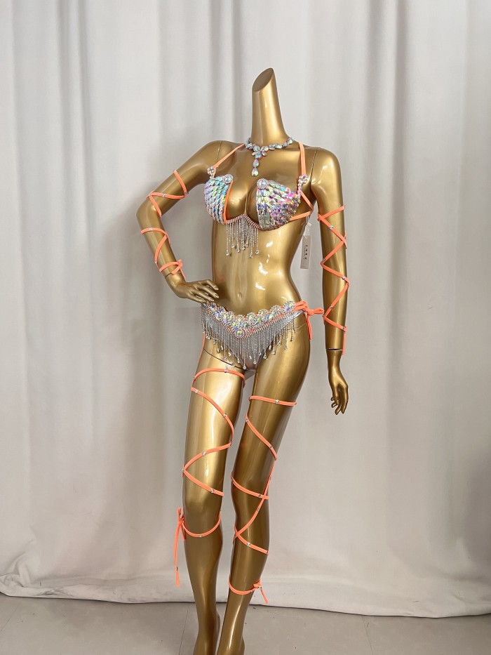 New Style Sexy Handmade Samba Carnival Wire Bra,Belt With Stones,Diamond Chains For EDC Costumes