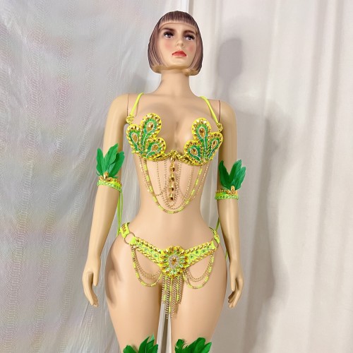 New Style Samba Carnival Costumes Handmade Wire Bra With Belt And Feather Arm,Leg For Rave Carnival