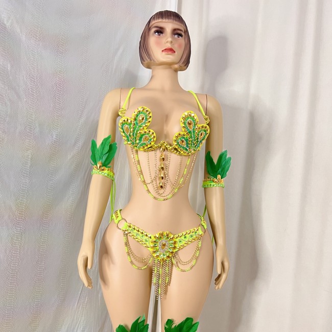 New Style Samba Carnival Costumes Handmade Wire Bra With Belt And Feather Arm,Leg For Rave Carnival