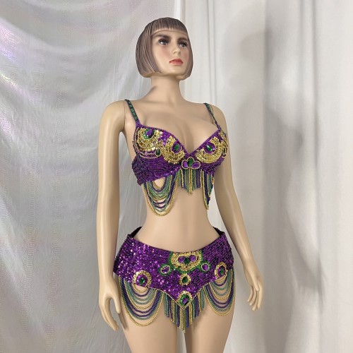 New Style Belly Dance Costumes Handmade Beads And Sequins Bra And Belt For Samba Carnival Set