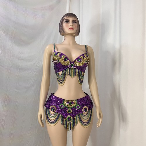 New Style Belly Dance Costumes Handmade Beads And Sequins Bra And Belt For Samba Carnival Set