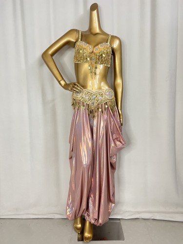 Samba Carnival Belly Dance Costumes Handmade Beads Bra And Belt With Lantern Pants For Performance Costumes