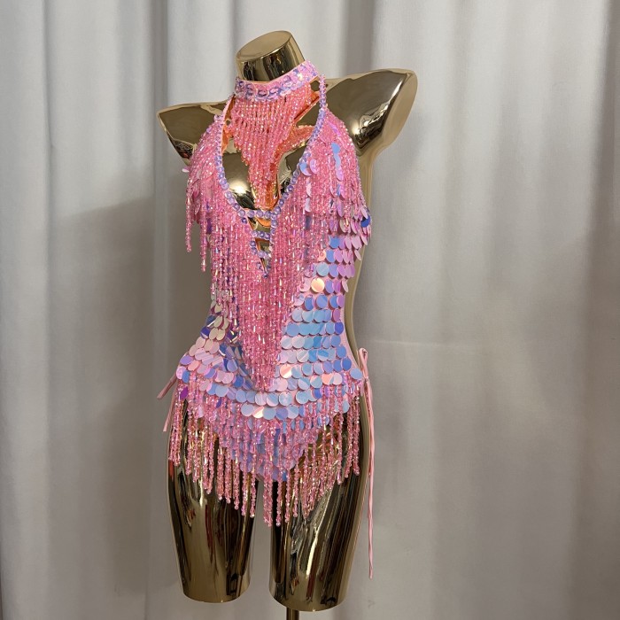 Flashing Sequins One-Piece Bodysuit Women's Singer Dance Sexy Evening Carnival Costumes Stage Dance Wear Nightclub Outfit BS03