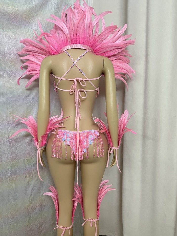 Samba Carnival Handmade Beads Bodysuit With Feather Set For Carnival Festival