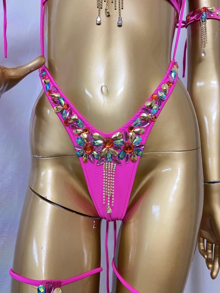 New Handmade Samba Carnival  Bra And Panty With Feather Set Stones Decorate For EDC Festival Rave Carnival