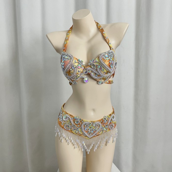 New women's belly dance costume set showgirl belly dancing clothes halloween bellydance Clothes Beaded Top&belt Carnival TF2501