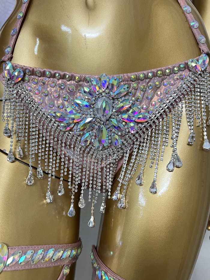 New Handmade Samba Carnival Silver Costumes Wire Bra And Panty With Arm Piece,Leg Piece For EDC Festival