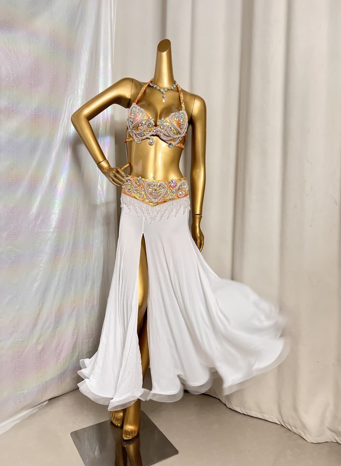 Hot Sale Professional Women belly dance costume wear for stage performance outfit 3piece suit Beaded carnival dancer costume set