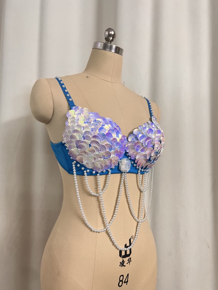 New Style Handmade Halloween Bra With Shell And Pearls Decorate Carnival Bra