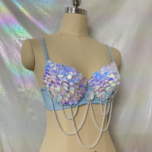New Style Handmade Halloween Bra With Shell And Pearls Decorate Carnival Bra