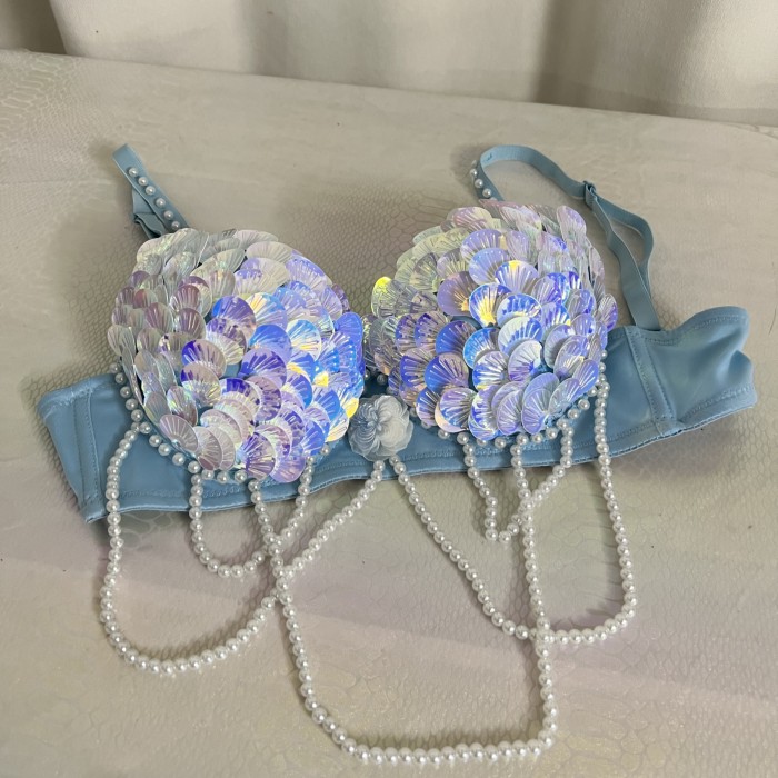 New Style Handmade Halloween Bra With Shell And Pearls Decorate Carnival Bra