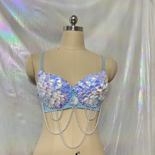 New Style Handmade Halloween Bra With Shell And Pearls Decorate Carnival Bra