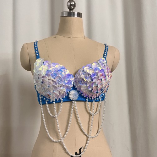 New Style Handmade Halloween Bra With Shell And Pearls Decorate Carnival Bra