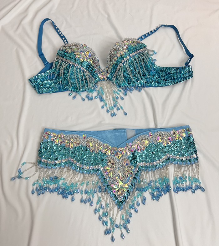 Hand Beaded Belly Dance Samba Costumes Bra and Belt 2pcs TF2502