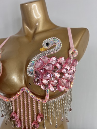 New Handmade Samba Carnival Swan Shape Wire Bra With Stones For EDC Festival Rave Carnival